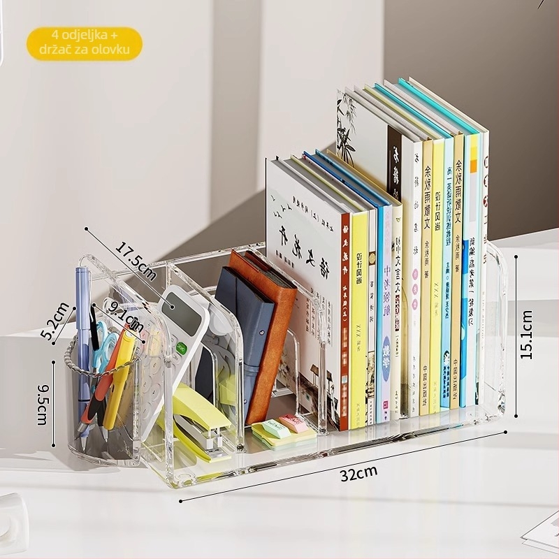 Mu Ming PET stolni držač za knjige, 4-slojni stolni regál za ured ili dom, višenamjenski, bez montaže