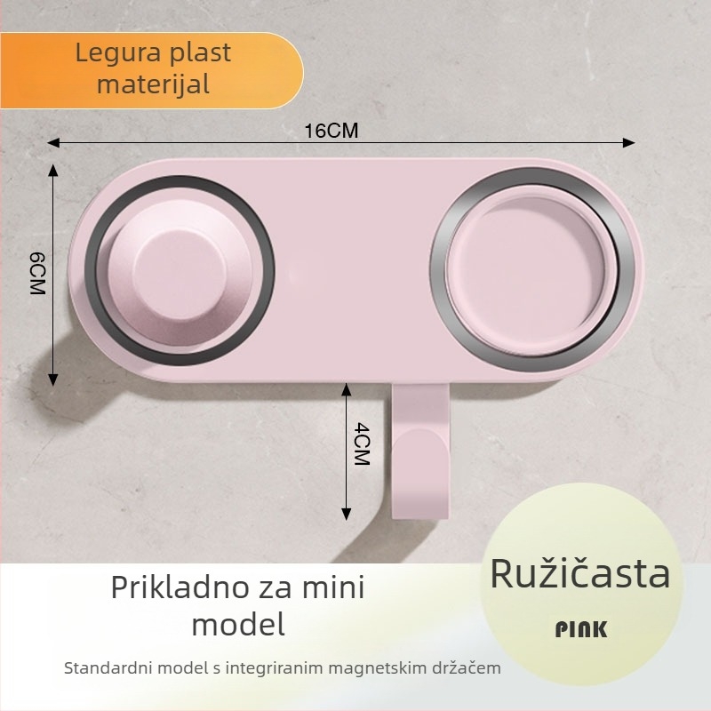 Zidni držač za sušilo za kosu Leifen Mini – bez bušenja, skriveni vijci, aluminij/plastika, za kupaonicu