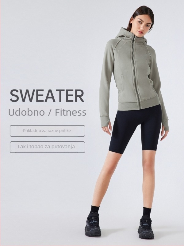 Ženska zimska sportska jakna s kapuljačom – debela pamuk smjesa, stojeći ovratnik, dugi rukavi DJ028