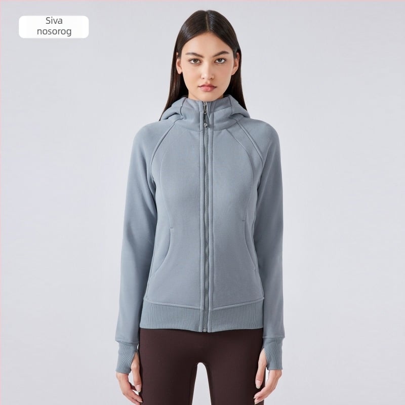 Ženska zimska sportska jakna s kapuljačom – debela pamuk smjesa, stojeći ovratnik, dugi rukavi DJ028