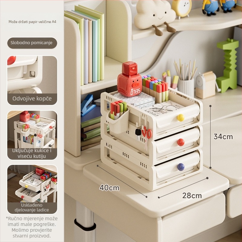 Prenosna kolica za pohranu s 3 sloja i ladicama, na kotačima, za dom i ured