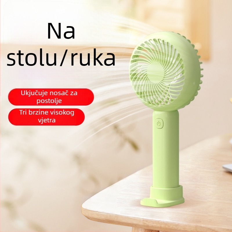 USB ručni mini ventilator F1mini — tih, 3 brzine, četkasti motor, izmjenjiva baterija 1000–1200 mAh