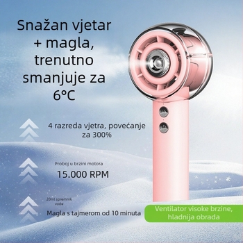 Ručni ventilator s funkcijom magle, brushless motor, ugrađena baterija 4000–6000 mAh, 4 brzine