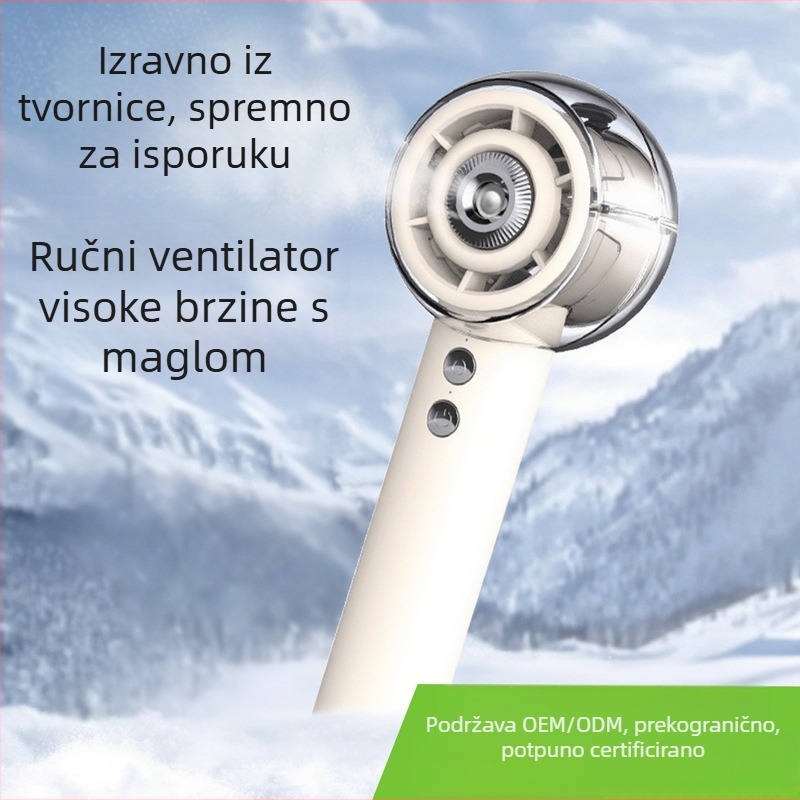 Ručni ventilator s funkcijom magle, brushless motor, ugrađena baterija 4000–6000 mAh, 4 brzine