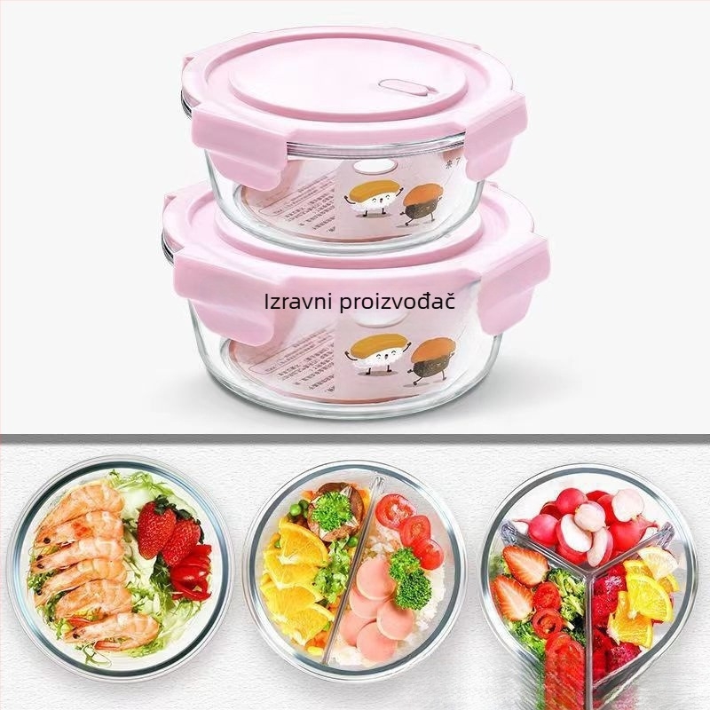 Okrugla staklena kutija za ručak s poklopcem – mikrovalna sigurnost, staklo borosilikatno, kapacitet 301–500 ml / 501–800 ml / 800–1000 ml