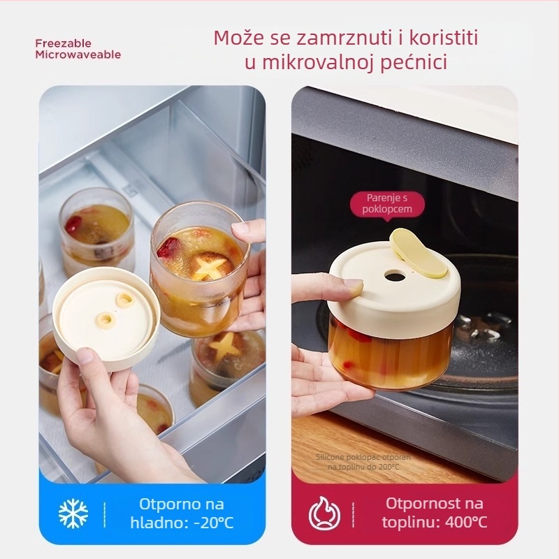 Cilindrična staklena kutija za pohranu juhe od borosilikatnog stakla visokog kvaliteta, s tiskanim logom i mogućnošću prilagodbe