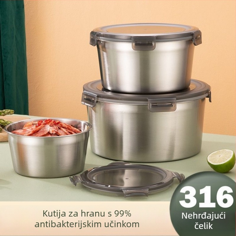 Kružna kutija za ručak od 316 nehrđajućeg čelika s poklopcem, čuva svježinu, kompatibilno s mikrovalnom, kapacitet ispod 300 ml