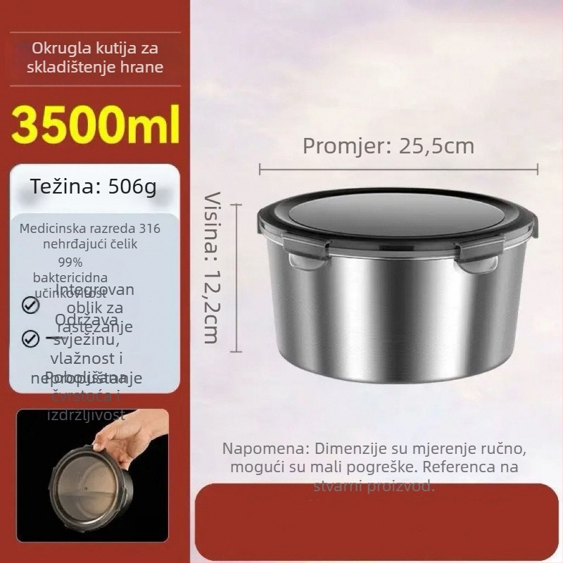 Kružna kutija za ručak od 316 nehrđajućeg čelika s poklopcem, čuva svježinu, kompatibilno s mikrovalnom, kapacitet ispod 300 ml