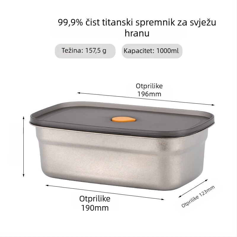 Kutija za obrok od čistog titanija, zapečaćena i vodonepropusna s poklopcem, pravokutnog oblika, pogodna za kućnu i vanjsku upotrebu, zamrziva
