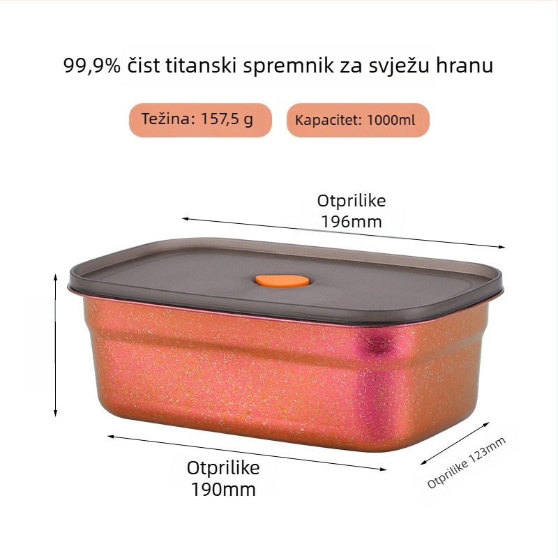 Kutija za obrok od čistog titanija, zapečaćena i vodonepropusna s poklopcem, pravokutnog oblika, pogodna za kućnu i vanjsku upotrebu, zamrziva