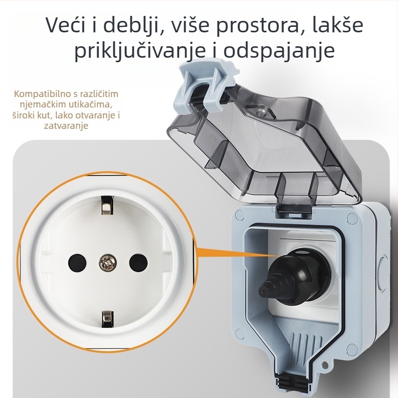 Vanjska IP66 vodootporna utičnica za zidnu montažu, industrijskog dizajna, jednopolna, europski, njemački standard