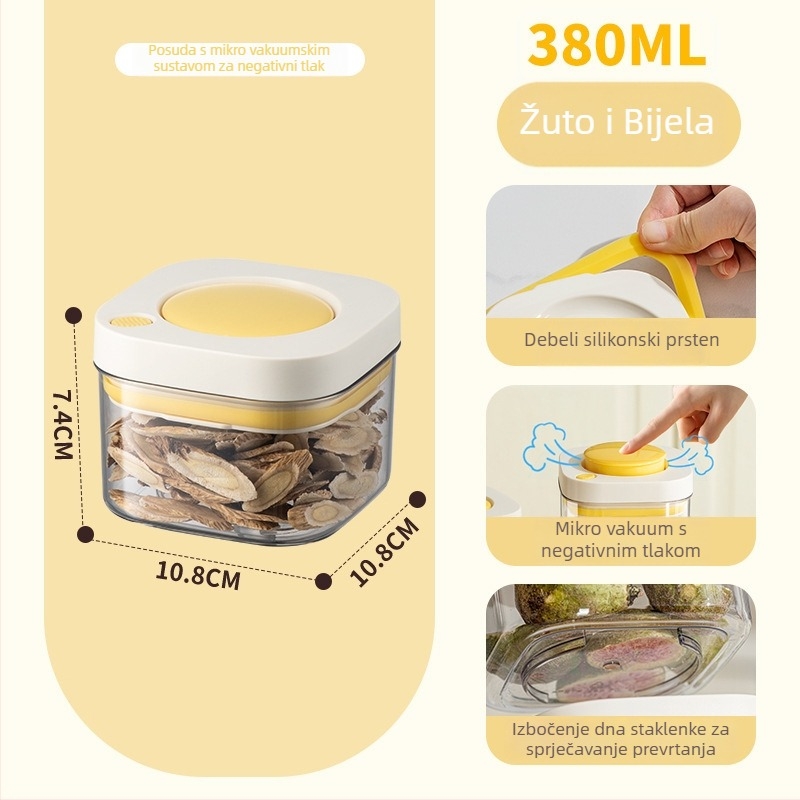 Posuda za pohranu s vakuum zatvaranjem od PET-a, kvaliteta hrane, kvadratnog oblika, 301–500 ml, za zrna kave i žitarice