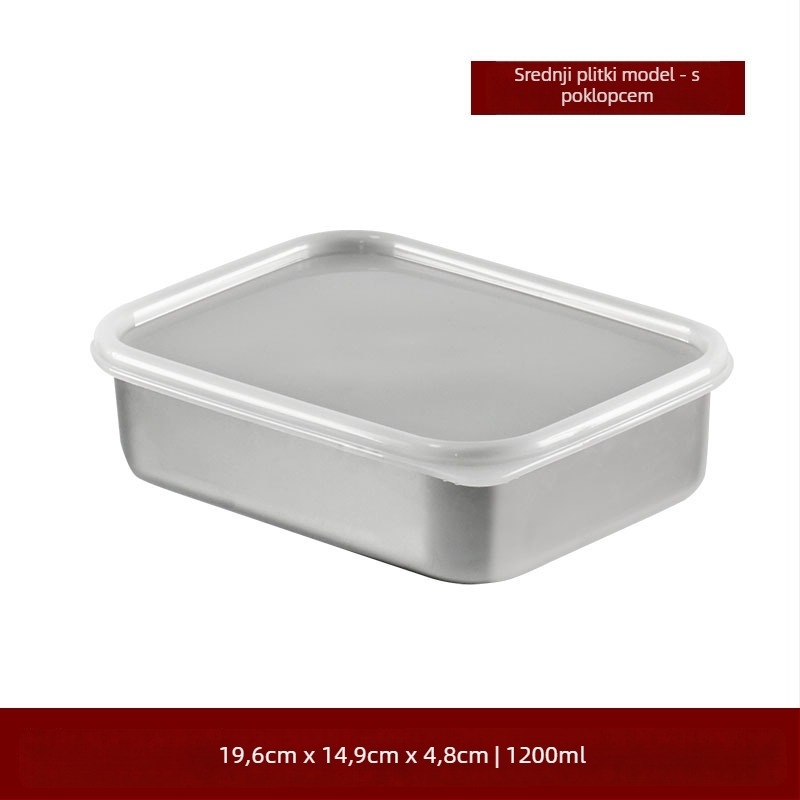 Kutija za hranu od 304 nehrđajućeg čelika, pravokutna, s čvrstim poklopcem, za hladnjak/skladištenje, kapaciteti 0,8–1,0 L; 1–2 L; 2,1–3 L