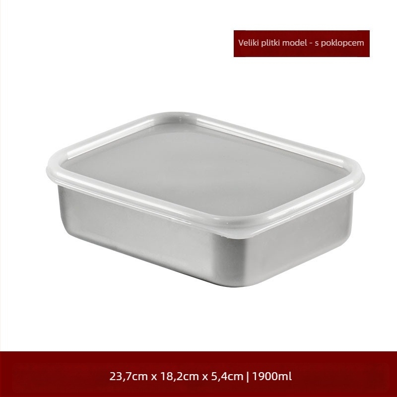 Kutija za hranu od 304 nehrđajućeg čelika, pravokutna, s čvrstim poklopcem, za hladnjak/skladištenje, kapaciteti 0,8–1,0 L; 1–2 L; 2,1–3 L