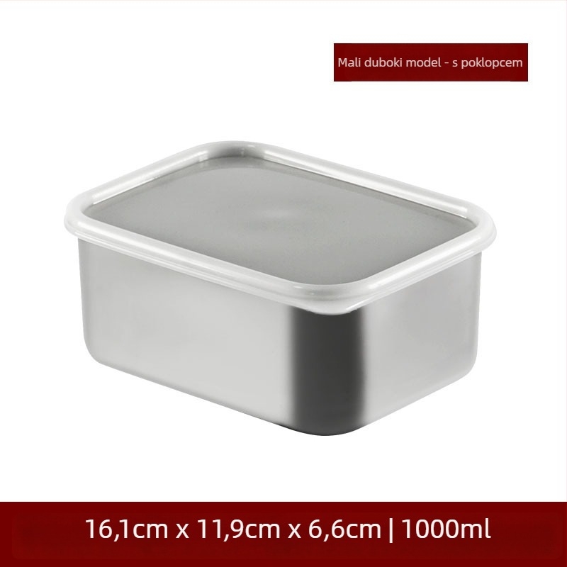 Kutija za hranu od 304 nehrđajućeg čelika, pravokutna, s čvrstim poklopcem, za hladnjak/skladištenje, kapaciteti 0,8–1,0 L; 1–2 L; 2,1–3 L
