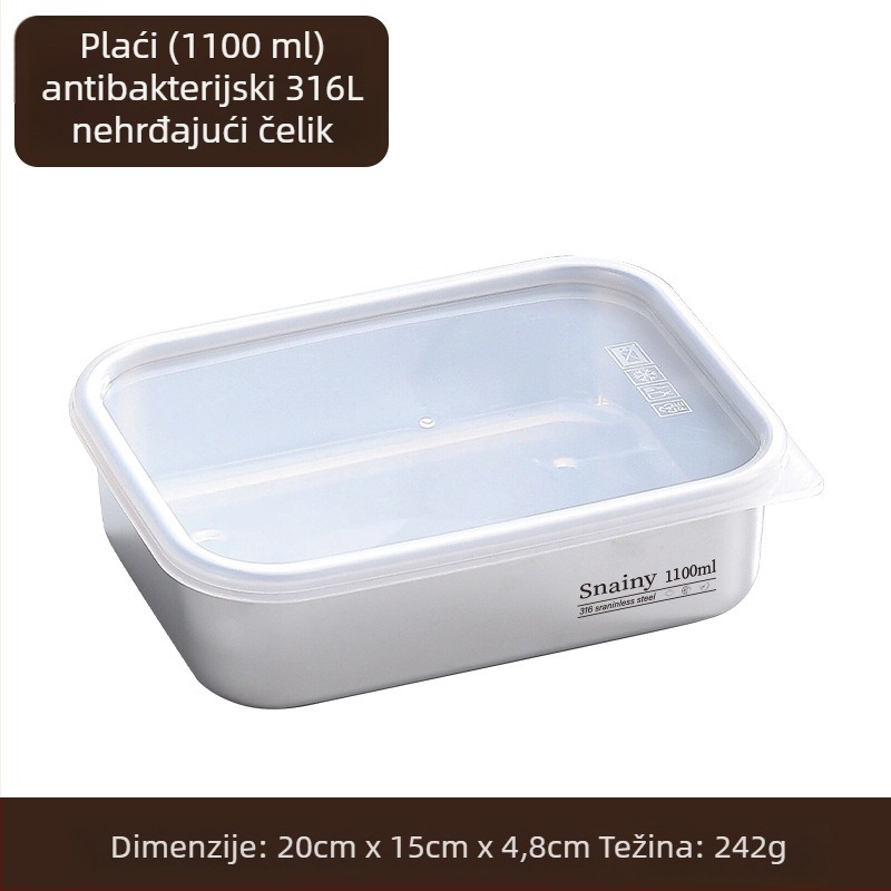 Kutija za hranu od 316 nerđajućeg čelika s poklopom – kvadratna, zapečaćena posuda za čuvanje hrane