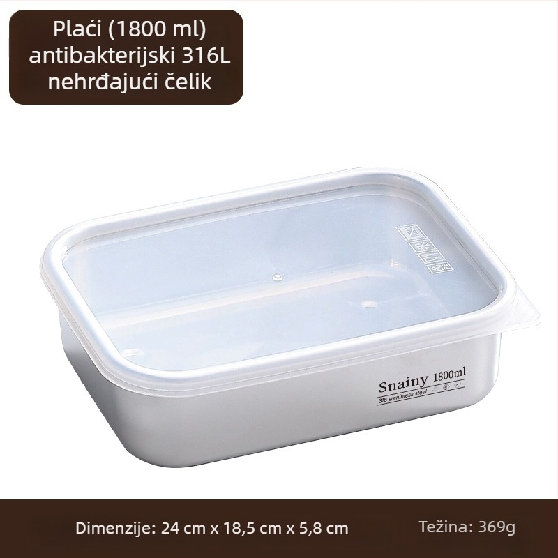 Kutija za hranu od 316 nerđajućeg čelika s poklopom – kvadratna, zapečaćena posuda za čuvanje hrane