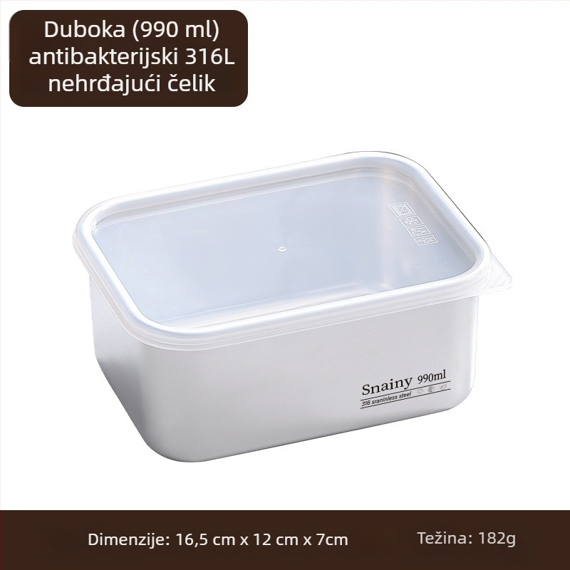Kutija za hranu od 316 nerđajućeg čelika s poklopom – kvadratna, zapečaćena posuda za čuvanje hrane