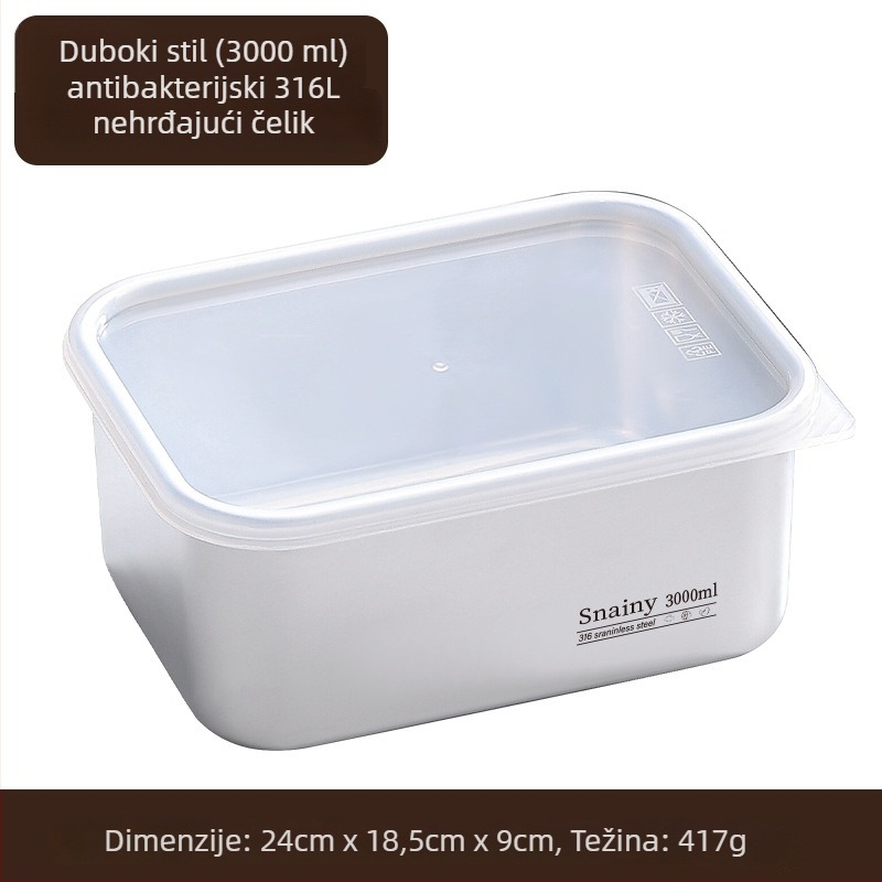 Kutija za hranu od 316 nerđajućeg čelika s poklopom – kvadratna, zapečaćena posuda za čuvanje hrane