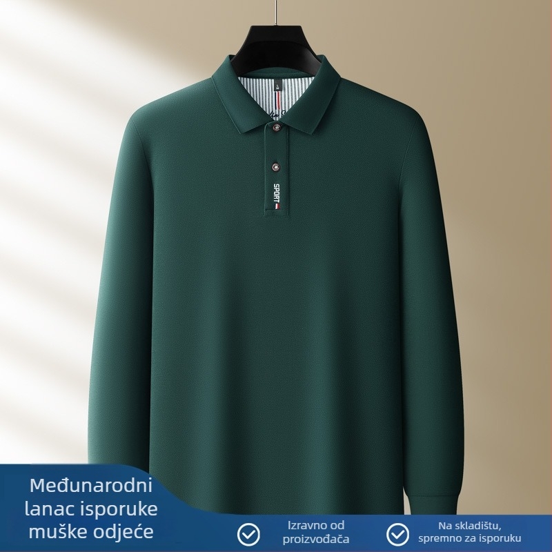Polo majica s dugim rukavima, 100% pamuk, regularni kroj, s vezenjem, zimska sezona
