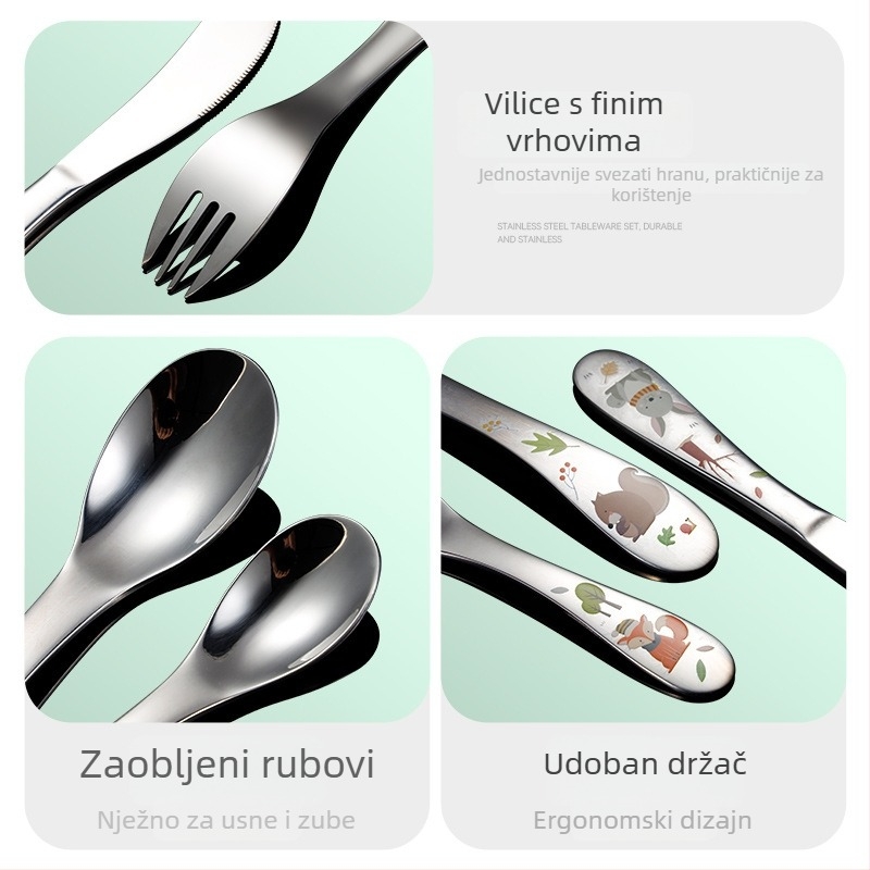 Set noža i vilice za djecu — 304 nehrđajući čelik, karikaturni uzorak, ogledni polir, pogodan za djecu