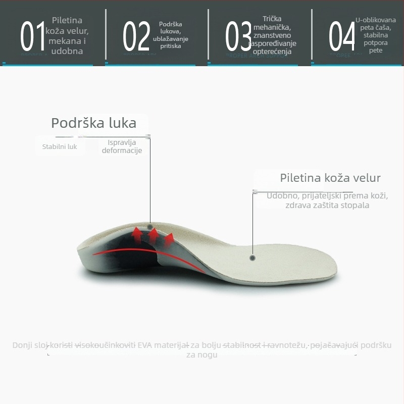 Dječji ortopedski ulošak za cipele s PU nubukom i podrškom luka, upija znoj i prozračan, cijeli ulošak, model XD-632