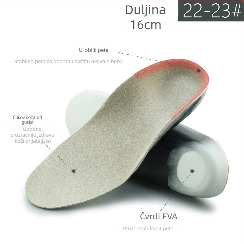 Dječji ortopedski ulošak za cipele s PU nubukom i podrškom luka, upija znoj i prozračan, cijeli ulošak, model XD-632
