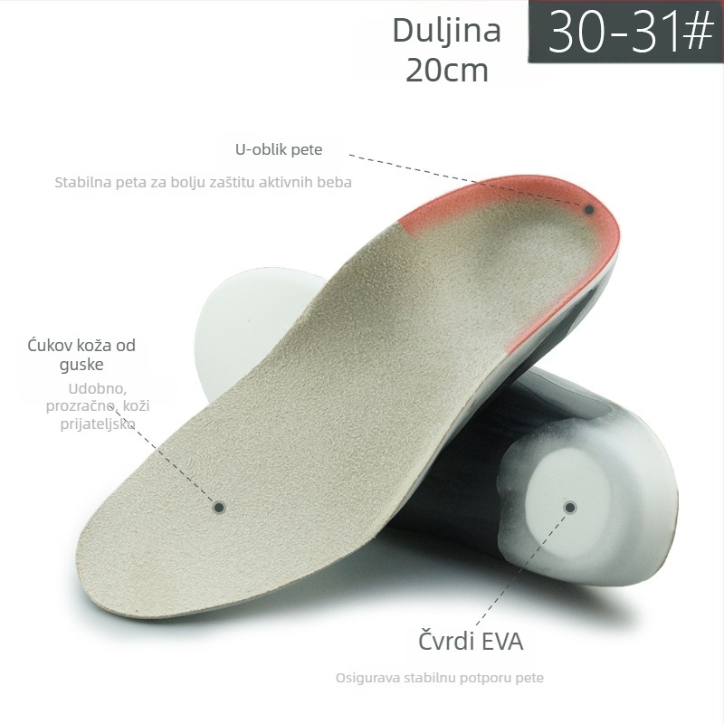 Dječji ortopedski ulošak za cipele s PU nubukom i podrškom luka, upija znoj i prozračan, cijeli ulošak, model XD-632