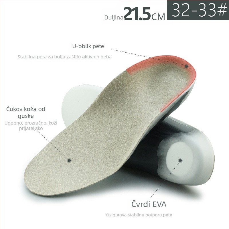 Dječji ortopedski ulošak za cipele s PU nubukom i podrškom luka, upija znoj i prozračan, cijeli ulošak, model XD-632