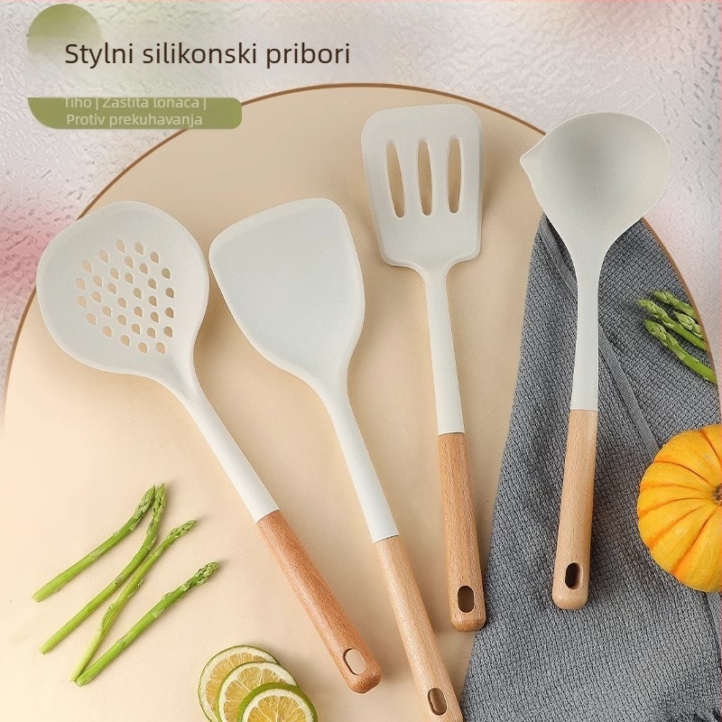 Set silikonskih spatula s drvenom drškom, otporan na visoke temperature, ne lijepi se