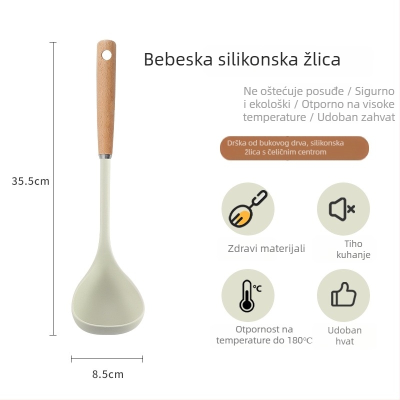 Set silikonskih spatula s drvenom drškom, otporan na visoke temperature, ne lijepi se