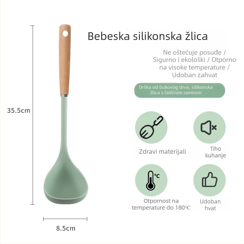 Set silikonskih spatula s drvenom drškom, otporan na visoke temperature, ne lijepi se