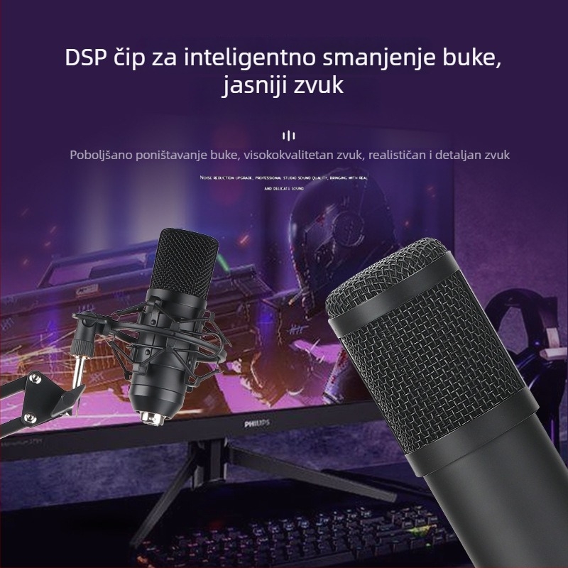 USB računalo kondenzatorski mikrofon BM700/BM800 za live streaming i igre, bežični, hiper-kardioidno snimanje, 20 Hz-20 kHz, SNR ≥85 dB, 1.5-5 V BM700/BM800