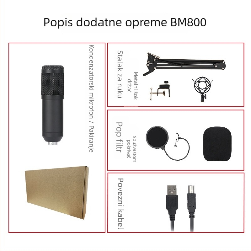 USB računalo kondenzatorski mikrofon BM700/BM800 za live streaming i igre, bežični, hiper-kardioidno snimanje, 20 Hz-20 kHz, SNR ≥85 dB, 1.5-5 V BM700/BM800