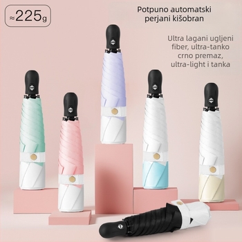 Ultra lagani sklopivi kišobran s automatskim otvorenjem, poluautomatskim zatvaranjem, okvir od legure sa 6 rebara, čelična osovina, 30D ultratanka lepljena tkanina