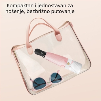 Ultra lagani sklopivi kišobran s automatskim otvorenjem, poluautomatskim zatvaranjem, okvir od legure sa 6 rebara, čelična osovina, 30D ultratanka lepljena tkanina