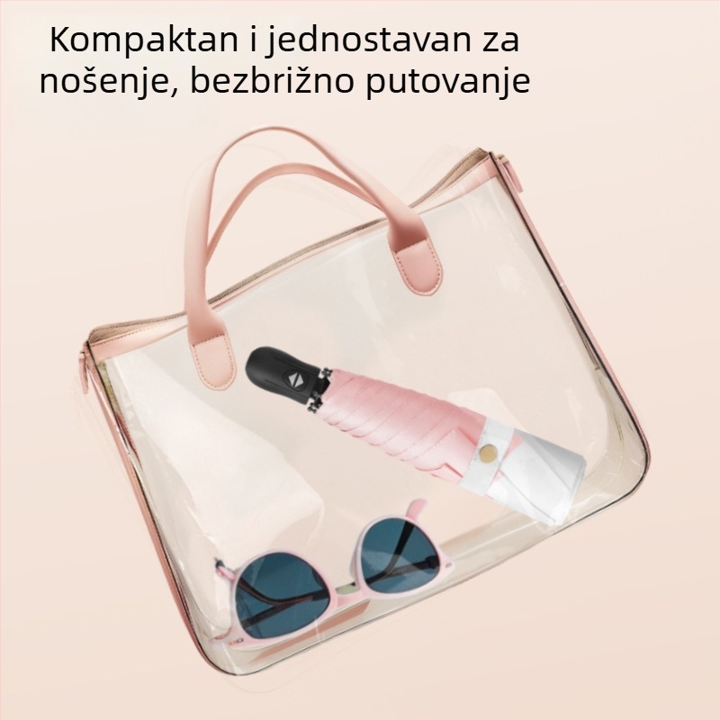 Ultra lagani sklopivi kišobran s automatskim otvorenjem, poluautomatskim zatvaranjem, okvir od legure sa 6 rebara, čelična osovina, 30D ultratanka lepljena tkanina