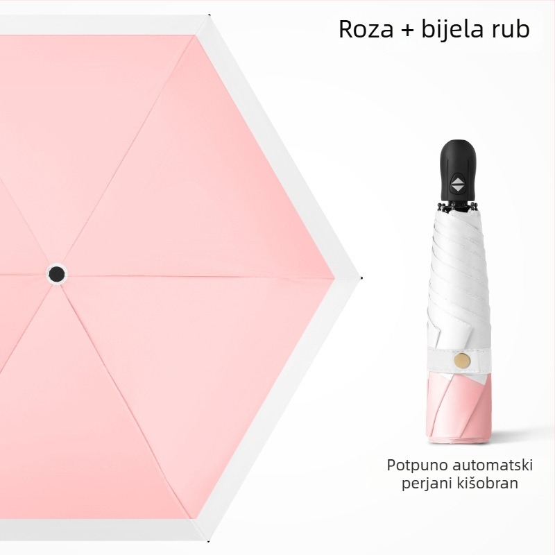 Ultra lagani sklopivi kišobran s automatskim otvorenjem, poluautomatskim zatvaranjem, okvir od legure sa 6 rebara, čelična osovina, 30D ultratanka lepljena tkanina