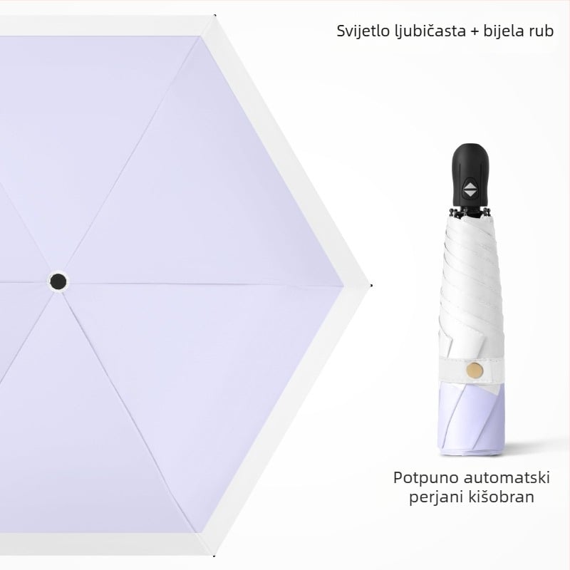 Ultra lagani sklopivi kišobran s automatskim otvorenjem, poluautomatskim zatvaranjem, okvir od legure sa 6 rebara, čelična osovina, 30D ultratanka lepljena tkanina
