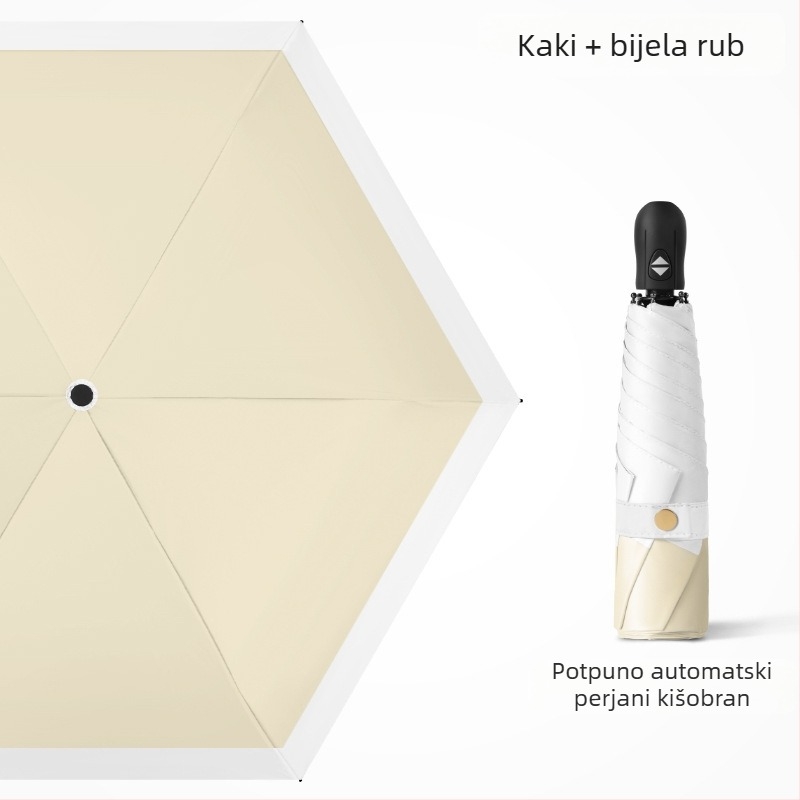 Ultra lagani sklopivi kišobran s automatskim otvorenjem, poluautomatskim zatvaranjem, okvir od legure sa 6 rebara, čelična osovina, 30D ultratanka lepljena tkanina