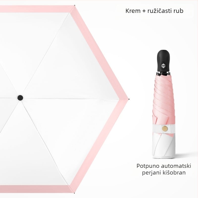 Ultra lagani sklopivi kišobran s automatskim otvorenjem, poluautomatskim zatvaranjem, okvir od legure sa 6 rebara, čelična osovina, 30D ultratanka lepljena tkanina