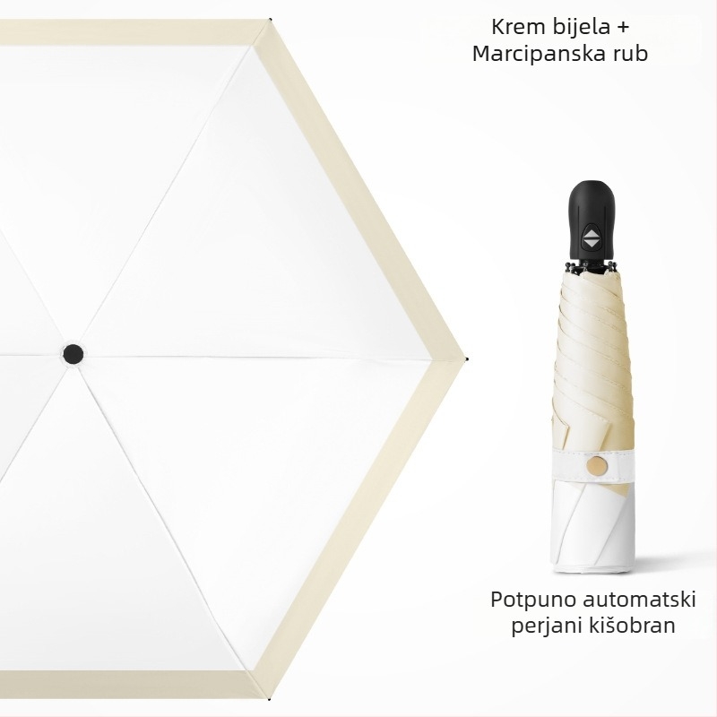 Ultra lagani sklopivi kišobran s automatskim otvorenjem, poluautomatskim zatvaranjem, okvir od legure sa 6 rebara, čelična osovina, 30D ultratanka lepljena tkanina