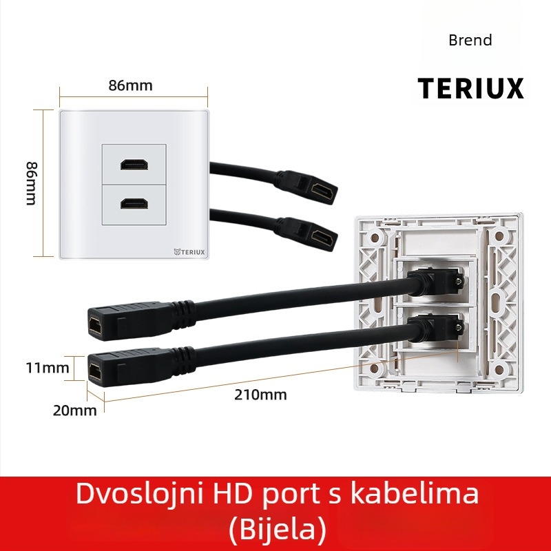 HDMI utičnica tipa 86 za ugradnju u zid, 4K HDMI, dvostruki port