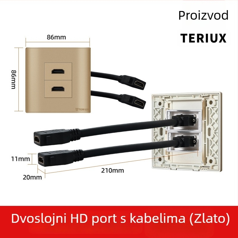 HDMI utičnica tipa 86 za ugradnju u zid, 4K HDMI, dvostruki port