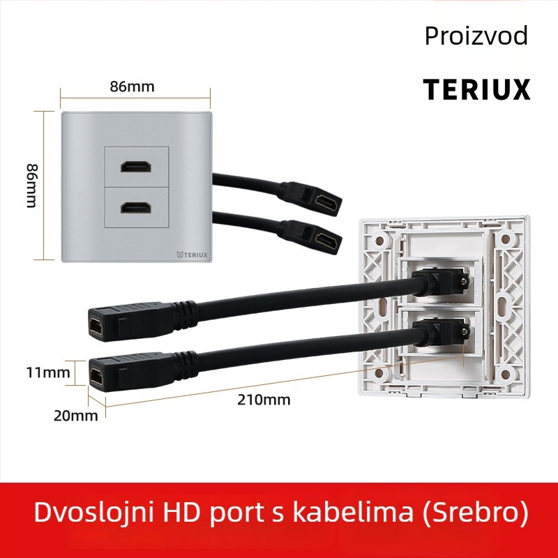HDMI utičnica tipa 86 za ugradnju u zid, 4K HDMI, dvostruki port