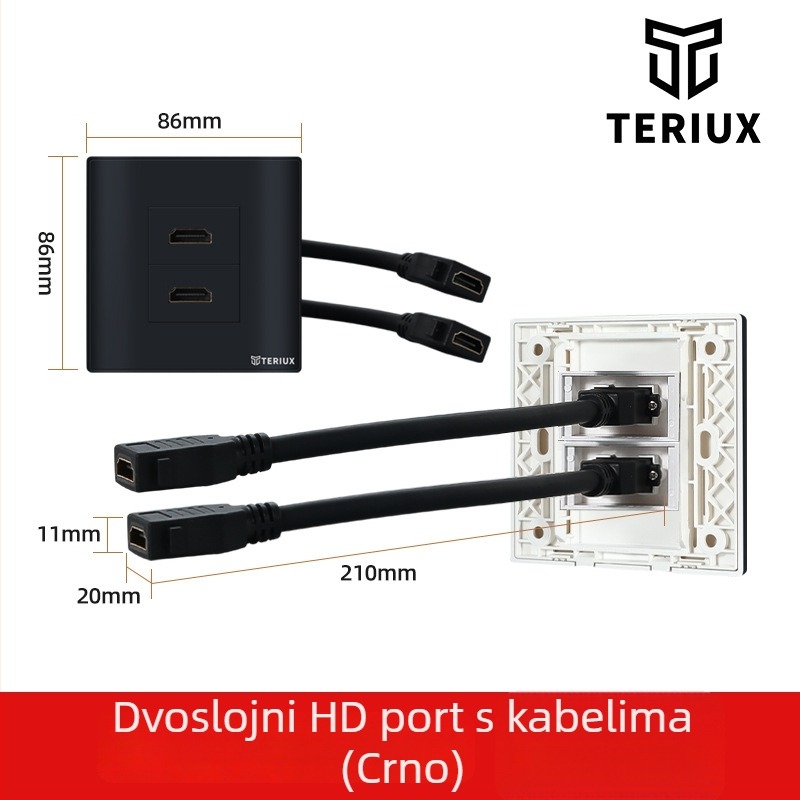 HDMI utičnica tipa 86 za ugradnju u zid, 4K HDMI, dvostruki port