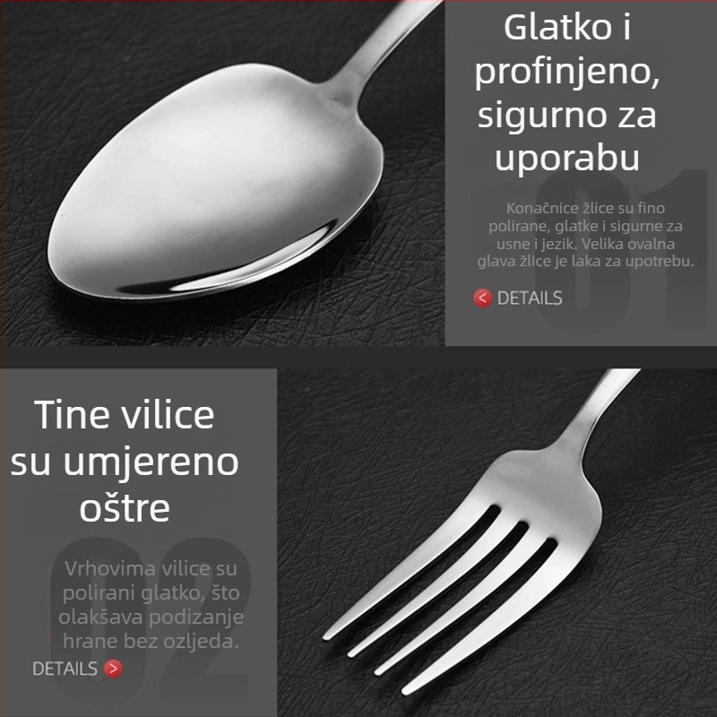 Set žlica od 304 nehrđajućeg čelika – moderni minimalistički stil, ogledni završetak, jednobojni uzorak