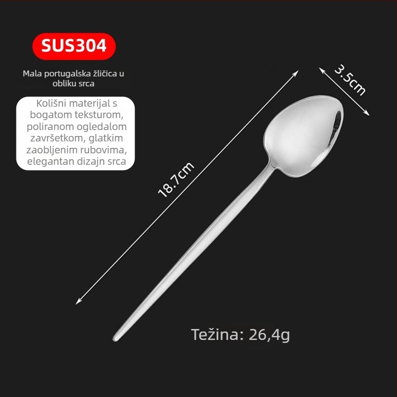 Set žlica od 304 nehrđajućeg čelika – moderni minimalistički stil, ogledni završetak, jednobojni uzorak
