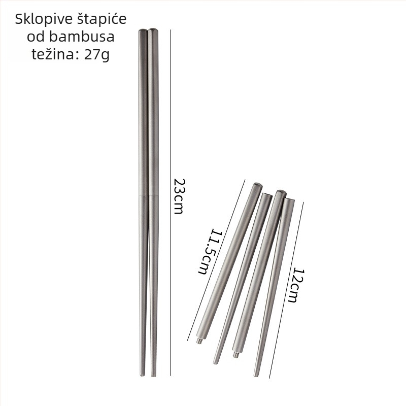 Titanijski kamperski pribor: sklopivi nož, vilica, žlica, vilica za salatu i štapići za jelo, ogledno polirano, lagano i prijenosno