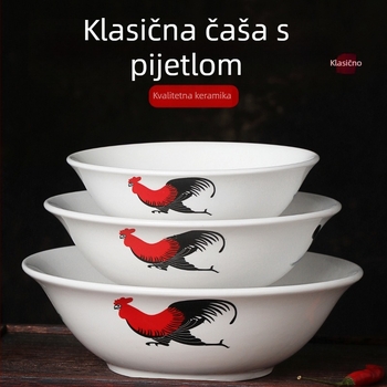 Porcelanska zdjelica s pijetlom i cvjetnim uzorkom, okruglog oblika, pogodna za mikrovalnu pećnicu, premaz preglazura, prvoklasna kvaliteta